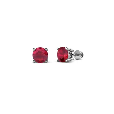 Pre-owned Trijewels Ruby 4mm Four Prong Solitaire Womens Stud Earrings 1/2 Ctw 14k Gold Jp:63466 In Red