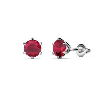 Pre-owned Trijewels Ruby 4mm Six Prong Solitaire Stud Earrings 0.53 Ctw In 14k Gold Jp:66374 In Red
