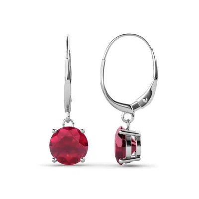 Pre-owned Trijewels Ruby 6mm 4 Prong Solitaire Dangling Earrings 1.90 Ctw In 14k Gold Jp:67099 In Red