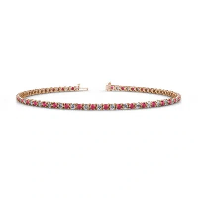 Pre-owned Trijewels Ruby & Diamond 3-prong Tennis Bracelet 1.85 Ctw In 14k Rose Gold Jp:123919 In H-i