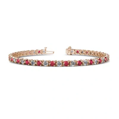 Pre-owned Trijewels Ruby & Diamond 3-prong Tennis Bracelet 5.45 Ctw 14k Rose Gold Jp:124795 In H-i