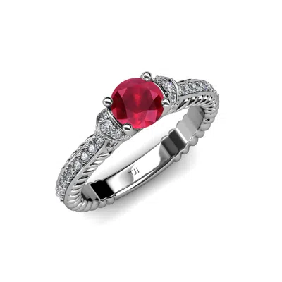 Pre-owned Trijewels Ruby And Diamond Bubble Cable Womens Engagement Ring 1.30 Ctw 14k Gold Jp:84490 In G - H