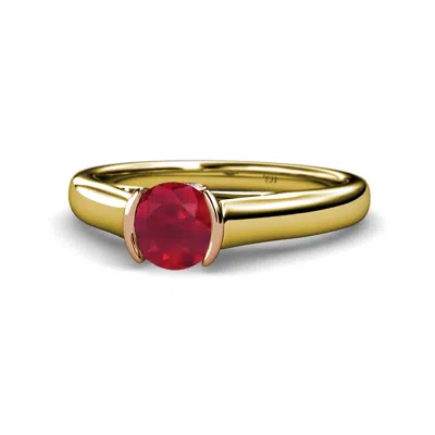 Pre-owned Trijewels Ruby And Diamond Engagement Ring 0.98 Ctw In 14k Yellow Gold Jp:111686 In G-h