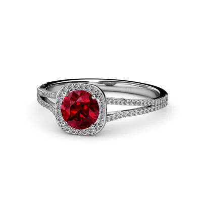 Pre-owned Trijewels Ruby And Diamond Halo Engagement Ring 1.20 Ctw In 14k Gold Jp:56922 In G - H