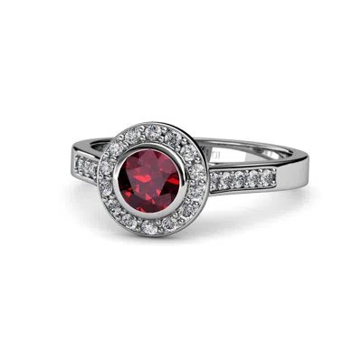 Pre-owned Trijewels Ruby And Diamond Halo Engagement Ring 1.31 Ctw In 18k Gold Jp:54282 In G - H