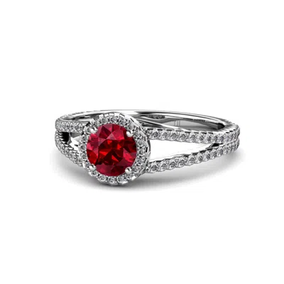 Pre-owned Trijewels Ruby & Diamond Halo Engagement Ring 1.33 Ctw In 18k Gold Jp:54549 In F-g
