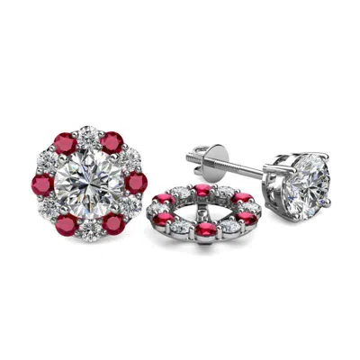 Pre-owned Trijewels Ruby & Diamond Halo Jacket For Stud Earrings 3/4 Ctw In 14k Gold Jp: 65033 In H-i
