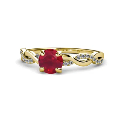 Pre-owned Trijewels Ruby & Diamond Infinity Engagement Ring 1.26 Ctw 14k Yellow Gold Jp:111091 In G-h