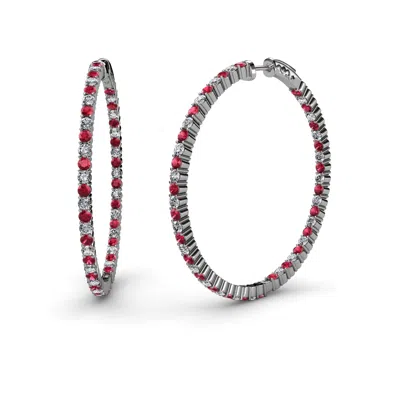 Pre-owned Trijewels Ruby And Diamond Inside-out Hoop Earrings 3.08 Ctw In 14k Gold Jp:37553 In G-h