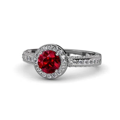 Pre-owned Trijewels Ruby & Diamond Milgrain Halo Engagement Ring 1.44 Ctw In 14k Gold Jp:55124 In G - H