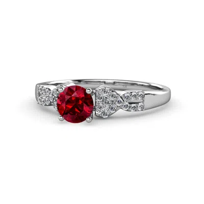 Pre-owned Trijewels Ruby And Diamond Solitaire Plus Ring 1.21 Ctw In 14k Gold Jp:57956 In G - H