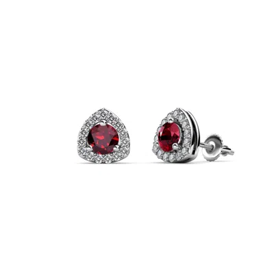 Pre-owned Trijewels Ruby And Diamond Trillion Shape Stud Earrings 0.56 Ctw In 14k Gold Jp:84759 In Red
