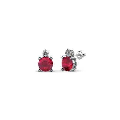 Pre-owned Trijewels Ruby And Diamond Two Stone Stud Earrings 5/8 Ctw 14k Gold Jp:68973 In G-h