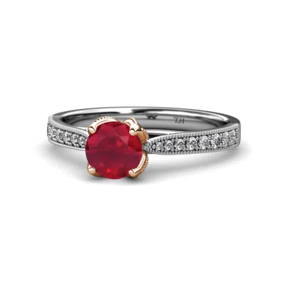 Pre-owned Trijewels Ruby & Diamond Women Engagement Ring 1.11 Ctw 14k White Gold Jp:111538 In G-h