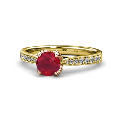 Pre-owned Trijewels Ruby & Diamond Women Engagement Ring 1.11 Ctw 14k Yellow Gold Jp:111539 In G-h