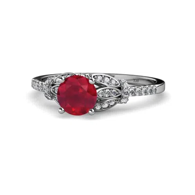 Pre-owned Trijewels Ruby & Diamond Women Engagement Ring 1.23 Ctw In 14k White Gold Jp:110649 In G-h