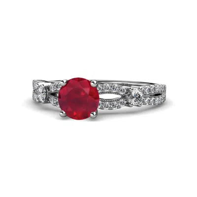 Pre-owned Trijewels Ruby & Diamond Women Engagement Ring 1.40 Ctw In 14k White Gold Jp:110796 In G-h