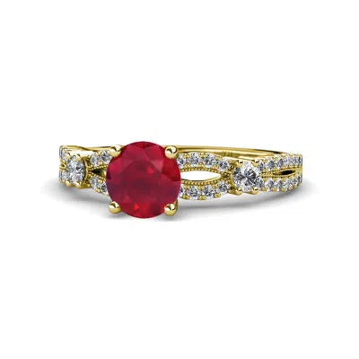 Pre-owned Trijewels Ruby & Diamond Women Engagement Ring 1.40 Ctw In 14k Yellow Gold Jp:110797 In G-h