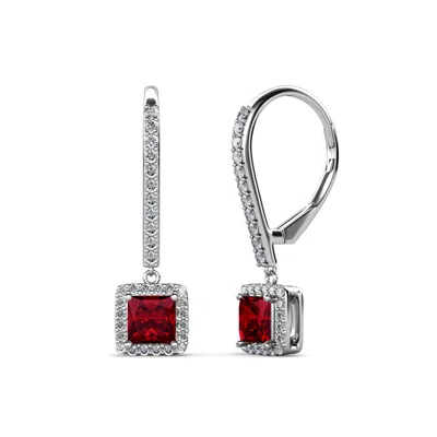 Pre-owned Trijewels Ruby & Diamond Womens Halo Drop And Dangle Earrings 0.85 Ctw 14k Gold Jp:103452 In Red