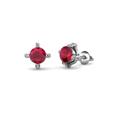 Pre-owned Trijewels Ruby And Diamond Womens Stud Earrings 1.23 Ctw 14k Gold Jp:85089 In Red
