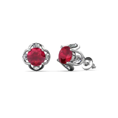 Pre-owned Trijewels Ruby And Diamond Womens Tulip Stud Earrings 1.29 Ctw 14k Gold Jp:85023 In G-h