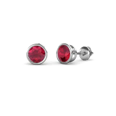 Pre-owned Trijewels Ruby Bezel Set Solitaire Stud Earrings 1.05 Ctw In 14k Gold Jp:66019 In Red