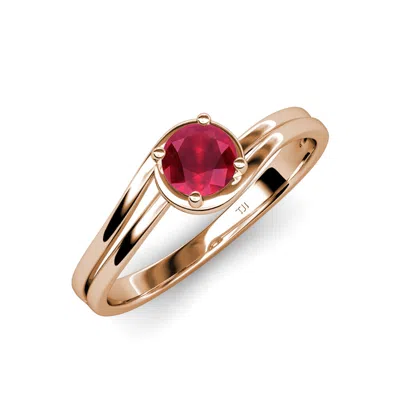 Pre-owned Trijewels Ruby Bypass Womens Solitaire Engagement Ring 0.66 Ct 14k Rose Gold Jp:112742 In Red