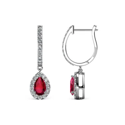 Pre-owned Trijewels Ruby Diamond 1 Ctw Womens Halo Drop Dangle Earrings 14k Gold Jp:189948 In Green