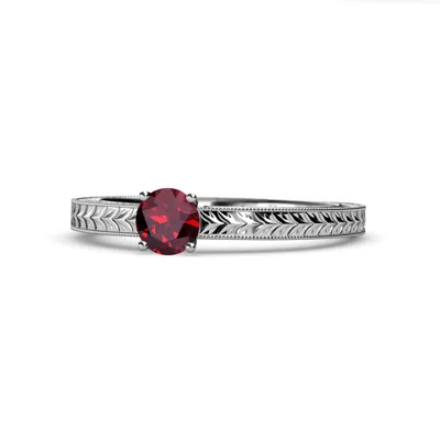 Pre-owned Trijewels Ruby Engraved Solitaire Engagement Ring 0.95 Carat In 14k Gold Jp:67172 In Red