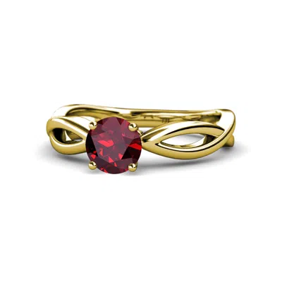 Pre-owned Trijewels Ruby Infinity Solitaire Engagement Ring 0.95 Carat In 14k Yellow Gold Jp:111388 In Red