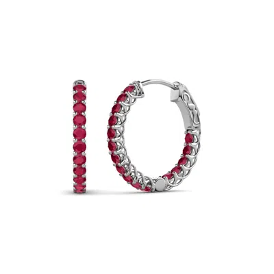 Pre-owned Trijewels Ruby Inside-out Hoop Earrings With Side Gallery 0.93 Ctw 14k Gold Jp:137866 In Red