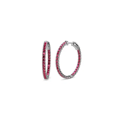 Pre-owned Trijewels Ruby Inside-out Womens Hoop Earrings 1.89 Ctw 14k Gold Jp:38749 In Red