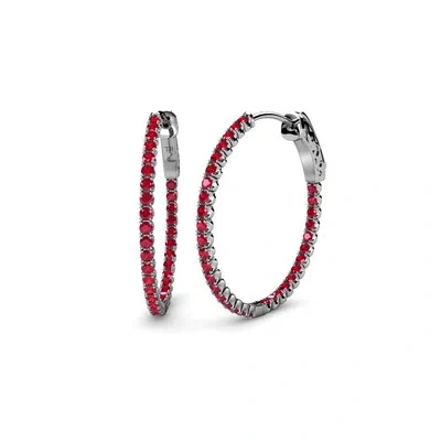 Pre-owned Trijewels Ruby Inside-out Womens Hoop Earrings 2.84 Ctw 14k Gold Jp:36705 In Red