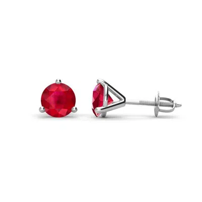 Pre-owned Trijewels Ruby Three Prong Solitaire Stud Earrings 1 1/2 Ctw In 14k Gold Jp:65956 In Red