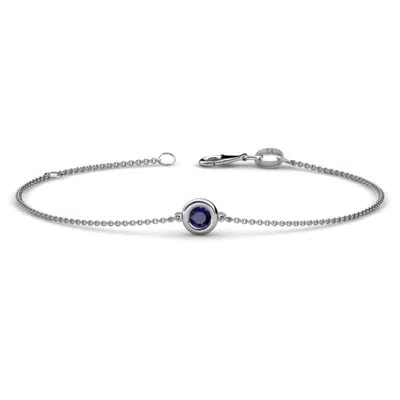 Pre-owned Trijewels Sapphires Solitaire Station Minimalist Bracelet 14k White Gold Jp:185486 In Blue