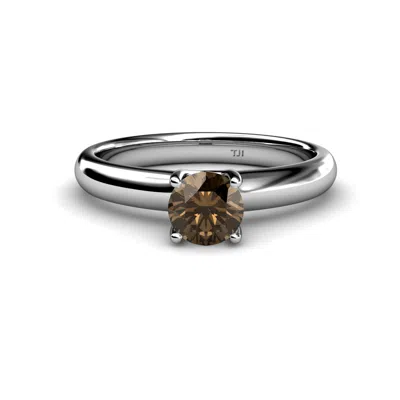 Pre-owned Trijewels Smoky Quartz 6.50 Mm Solitaire Engagement Ring 0.95 Ct 14k Gold Jp:78124 In Brown