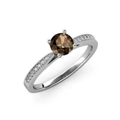 Pre-owned Trijewels Smoky Quartz & Diamond Engagement Ring With Milgrain Work 0.88 Ct Tw In 14k Gold In G - H