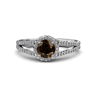 Pre-owned Trijewels Smoky Quartz & Diamond Halo Engagement Ring 1.38 Cttw 18k Gold Jp:54552 In G - H