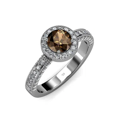 Pre-owned Trijewels Smoky Quartz & Diamond Halo Engagement Ring 1.49 Ct Tw In 14k Gold Jp:55127 In G - H