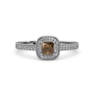 Pre-owned Trijewels Smoky Quartz & Diamond Halo Engagement Ring Milgrain Work In 14k Gold Jp:68545 In G-h