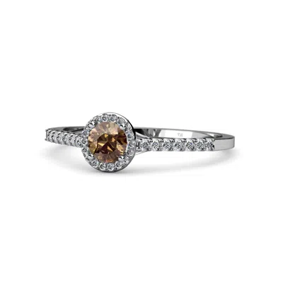 Pre-owned Trijewels Smoky Quartz & Diamond Halo Women Engagement Ring 0.92 Cttw In 14k Gold Jp:67785 In G - H