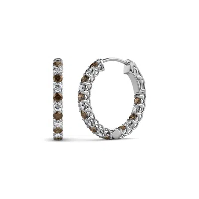 Pre-owned Trijewels Smoky Quartz And Diamond Inside-out Hoop Earrings 0.87 Ctw 14k Gold Jp:137935 In H-i