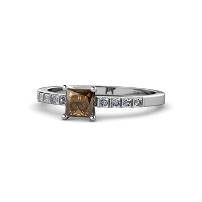 Pre-owned Trijewels Smoky Quartz & Diamond (si2-i1, G-h) Engagement Ring 0.80 Ctw 14k Gold Jp:59132 In G - H