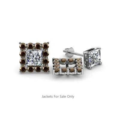 Pre-owned Trijewels Smoky Quartz Halo Jacket For Stud Earrings 0.72 Ctw In 14k Gold Jp:39467 In Brown
