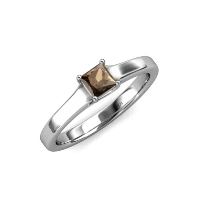 Pre-owned Trijewels Smoky Quartz Princess Cut Solitaire Engagement Ring 0.55 Ct 14k Gold Jp:81729 In Orange