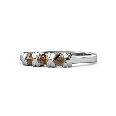 Pre-owned Trijewels Smoky Quartz Xoxo Hugs And Kisses 3 Stone Ring 0.30 Cttw In 14k Gold Jp:102086 In Brown