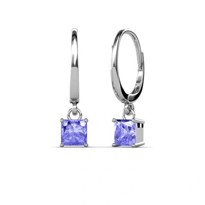 Pre-owned Trijewels Tanzanite 4 Prong Solitaire Dangling Earrings 2.00 Ctw 14k Gold Jp:66802 In Purple