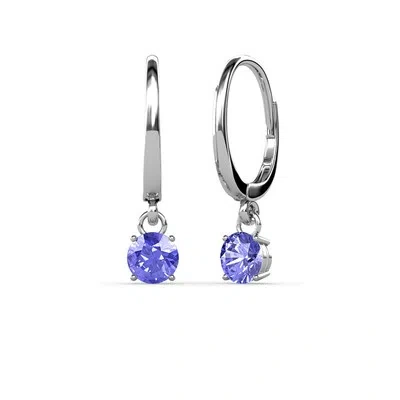 Pre-owned Trijewels Tanzanite 4mm Four Prong Dangling Earrings 0.50 Ctw In 14k Gold Jp:66979 In Purple