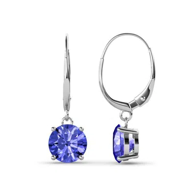 Pre-owned Trijewels Tanzanite 6.5mm Four Prong Dangling Earrings 1.84 Ctw In 14k Gold Jp:67105 In Purple