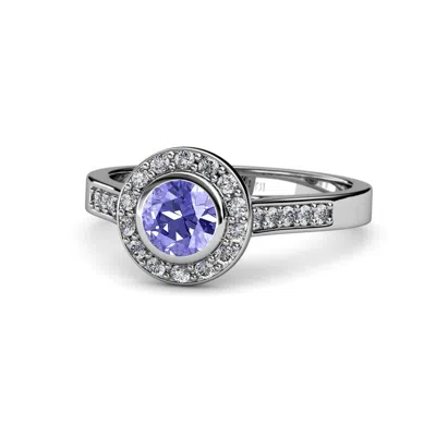 Pre-owned Trijewels Tanzanite And Diamond Halo Engagement Ring 1.28 Ctw In 14k Gold Jp:54004 In G - H